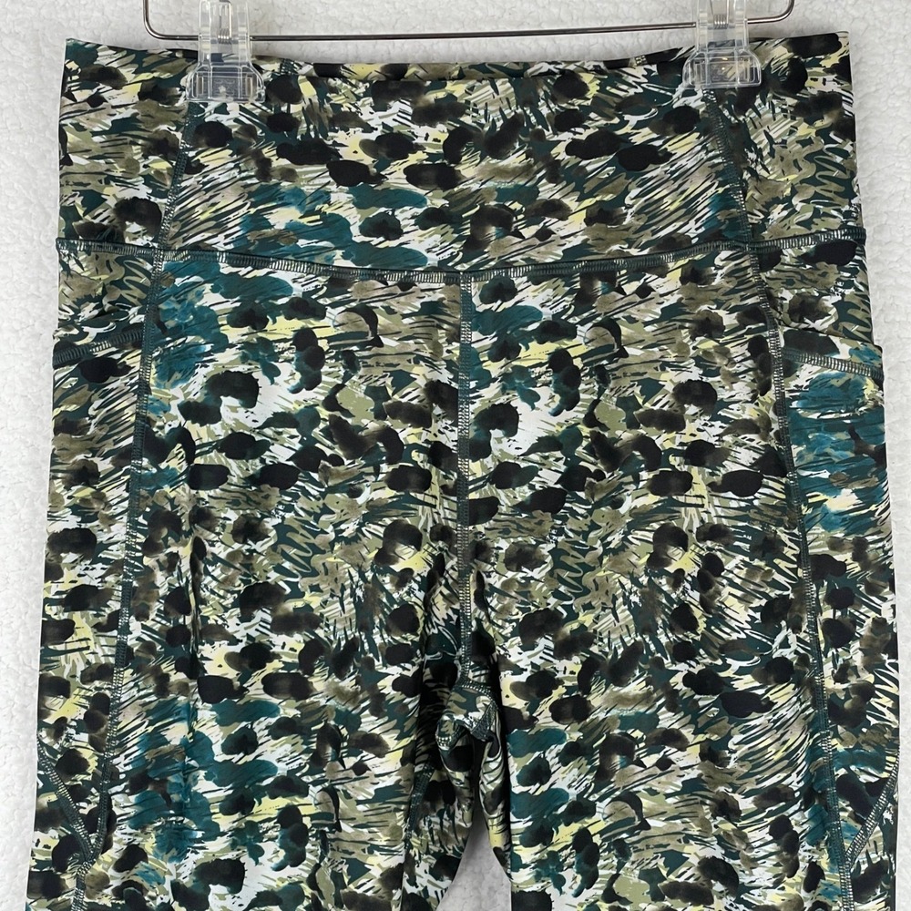 Kinesis Womens 1X Active Leggings Green Abstract Leopard Print Pockets High Rise - Picture 2 of 9